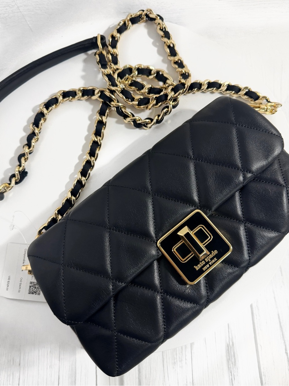 Kate Spade Carey Quilted Mini Black Leather Crossbody Gold & Dust Bag $329 — NWT - Picture 5 of 16
